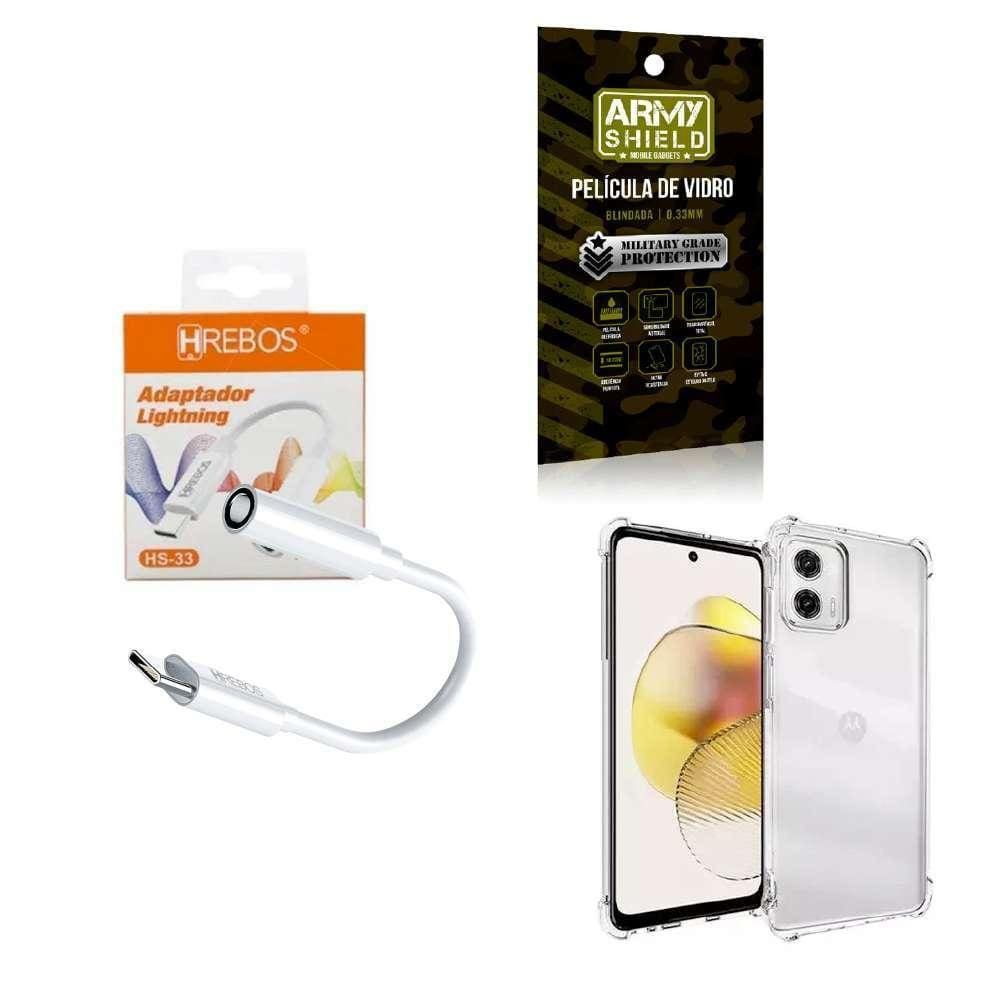 Capinha Motorola G73 + Adaptador P2 Pra Tipo C + Película 3D