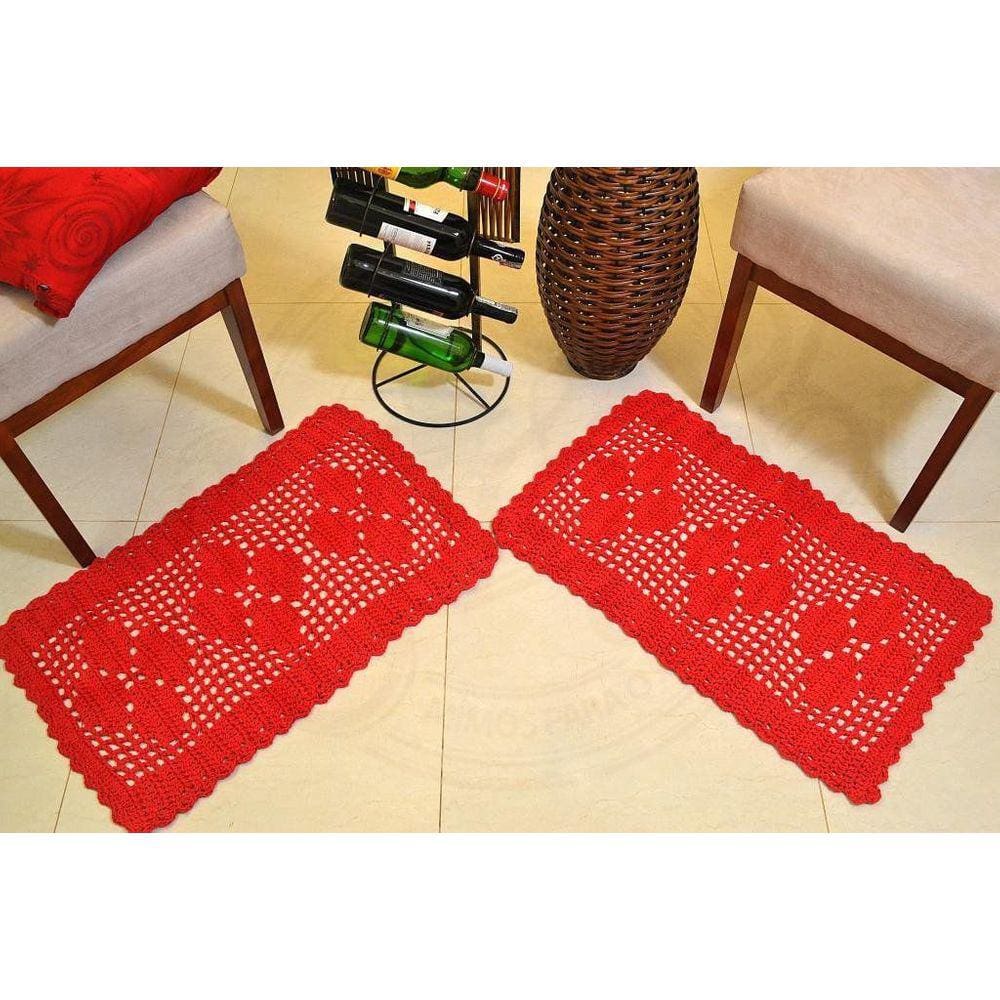 Par de Tapetes em Crochê Retangular Duo - Vermelho
