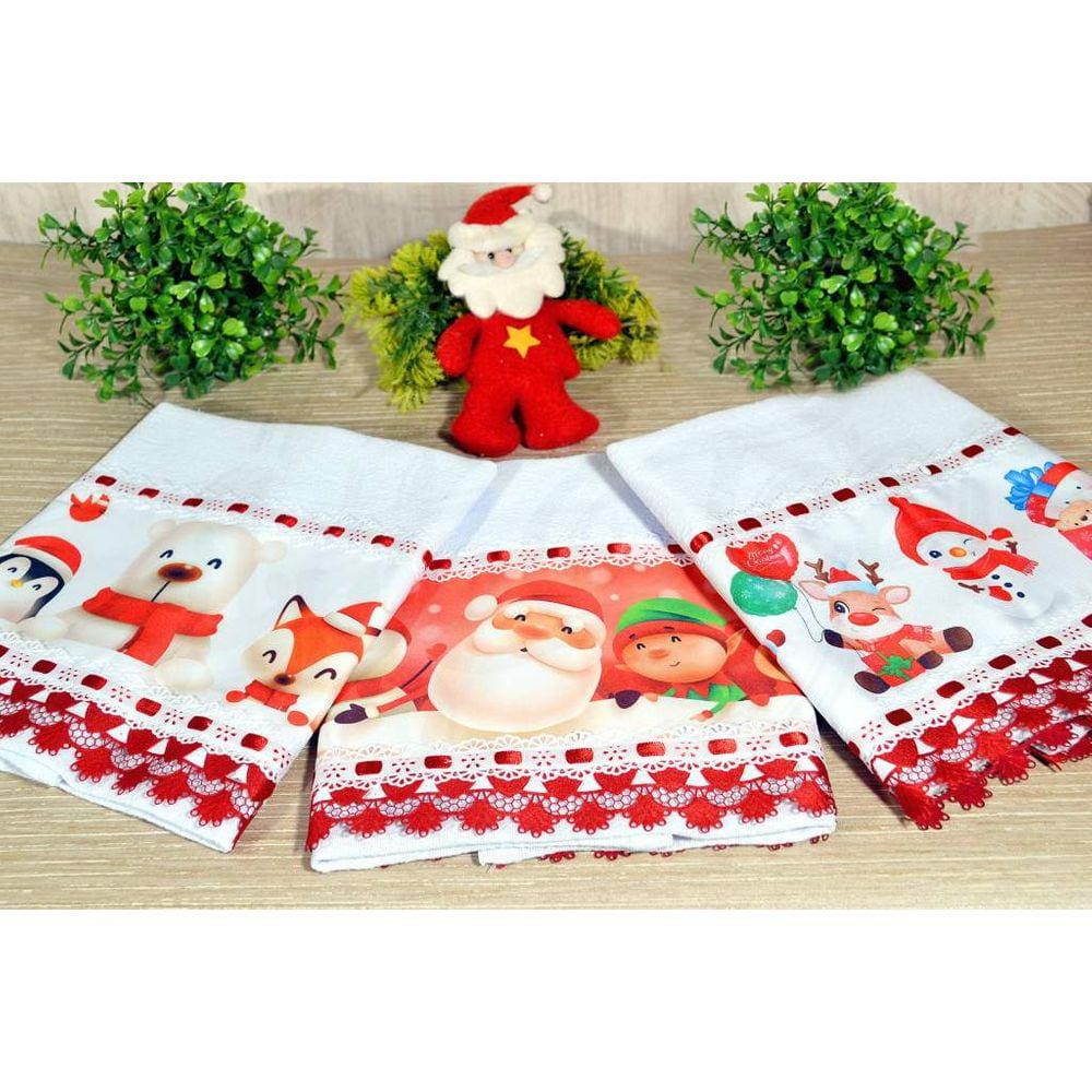Kit Pano de Pratos com Barrado 3 Pçs - Natal Alegre