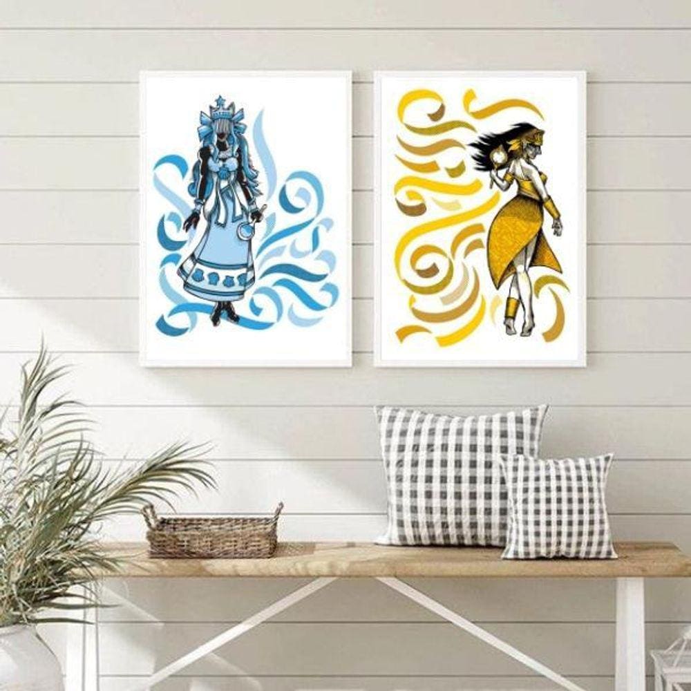 Conjunto Quadros Iemanjá e Oxum 33x24cm - Vidro, Madeira
