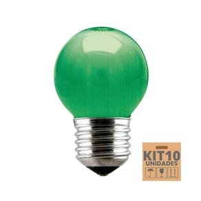Kit 10 Lâmpadas Incandescente Taschibra Bolinha 15w E27 110v Verde