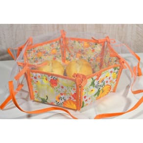 Cesta de Pão em Tecido Dupla Face - Abóboras