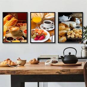 Quadros Decorativos Café da Manhã - Kit 3, Moldura Preta