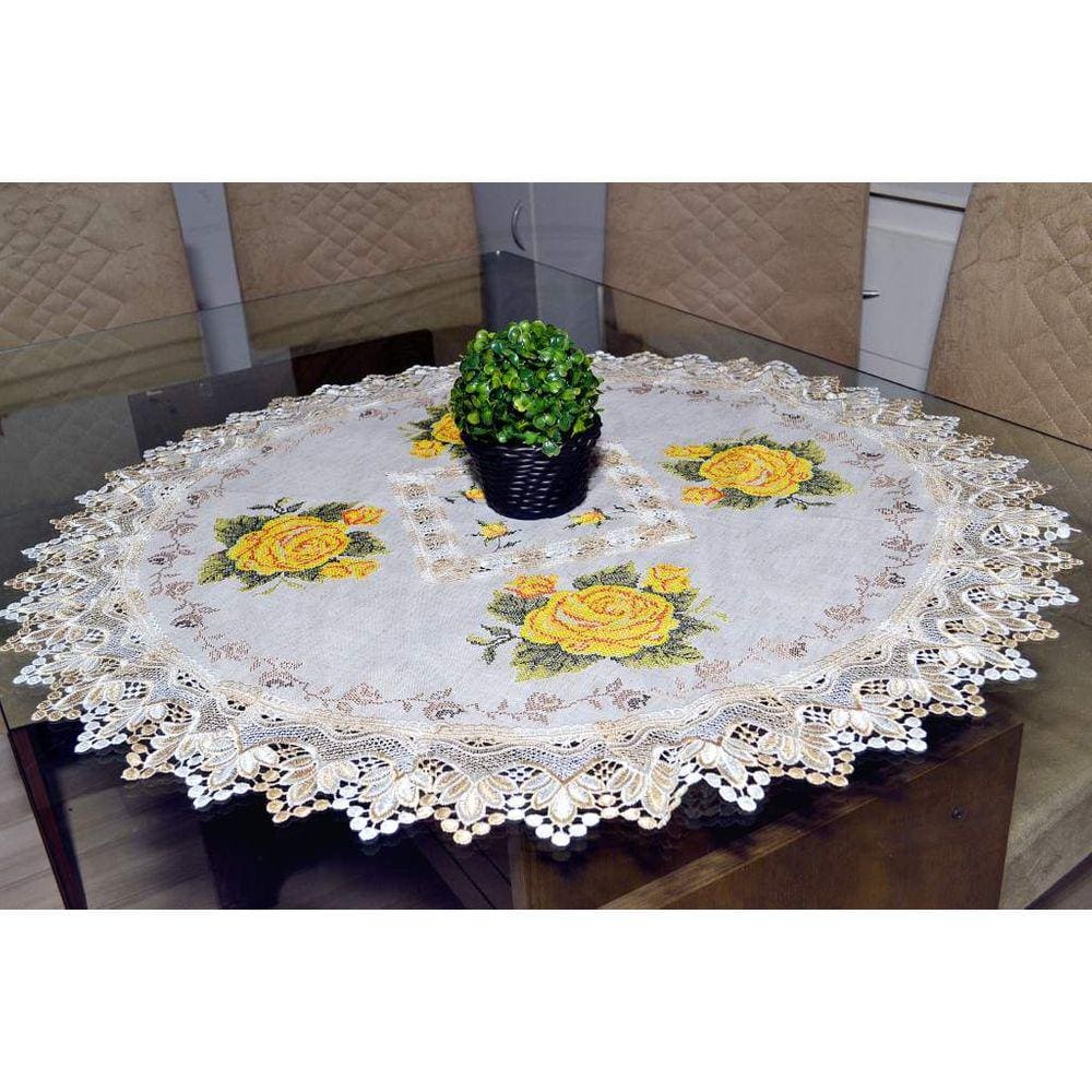Toalha de Centro Redonda Flores Amarelas