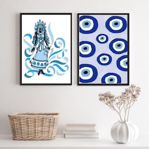 Quadros Decorativos Iemanjá e Olho Grego 45x34cm - Branco