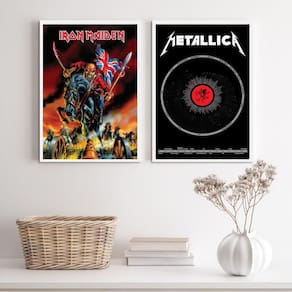 Kit 2 Quadros Decor. Bandas Rock Metal 45x34cm Mold. Preta