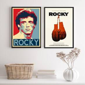 Kit 2 Quadros Rocky Balboa 45x34cm Moldura Preta