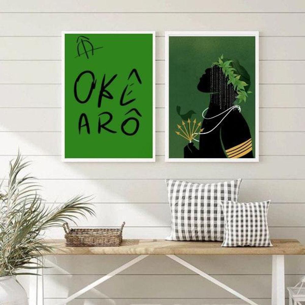 Quadros Decorativos Okê Arô Oxóssi 24x18cm - Madeira Branca