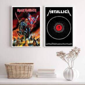 Kit 2 Quadros Rock Metal 33x24cm - Madeira Branca