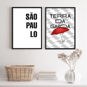 Kit 2 Quadros SP Terra da Garoa 33x24cm Moldura Branca