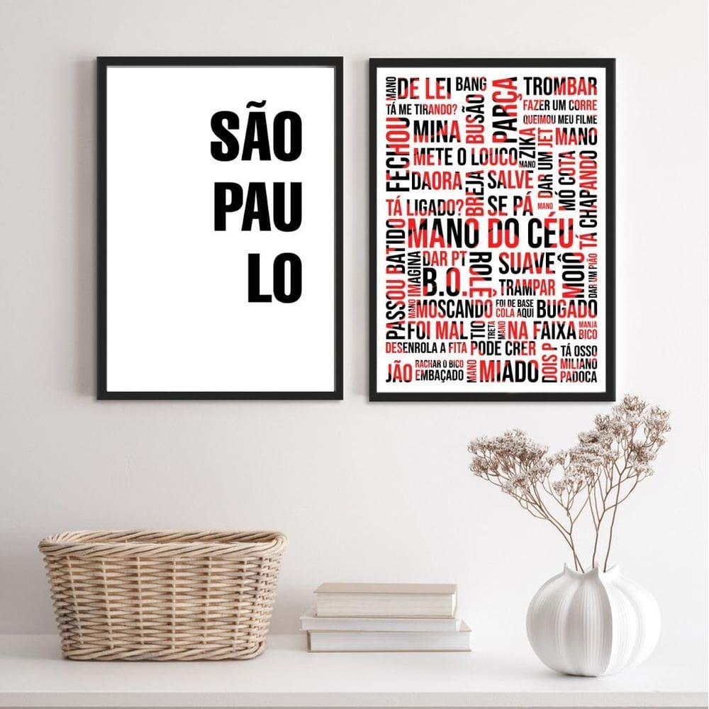 Kit 2 Quadros SP Gírias Preto/Vermelho 24x18cm