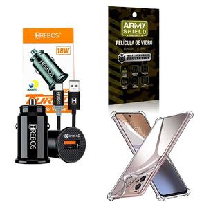 Kit Carregador Veicular + Capinha Motorola E22 + Película 3D