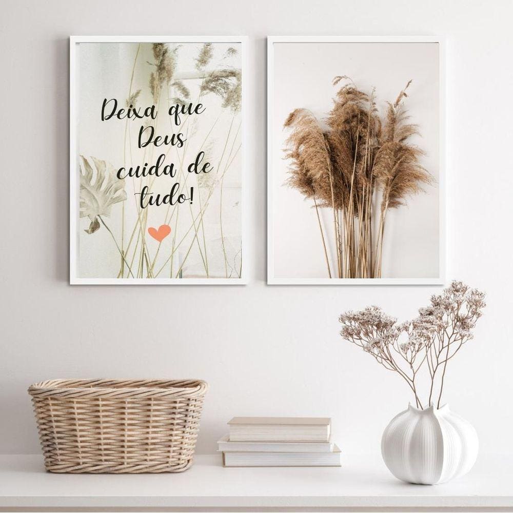 Quadros Deixa Que Deus Cuida de Tudo 45x34cm - Madeira Preta