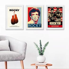 Kit 3 Quadros Rocky Balboa Vermelhos 33x24cm - Moldura Preta