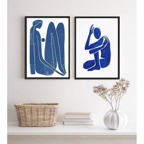 Quadros Nú Artístico Abstrato Azul 45x34cm c/ Vidro