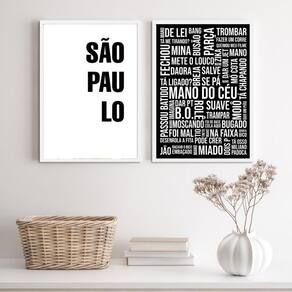 Kit 2 Quadros SP Gírias P&B 33x24cm - Vidro e Moldura