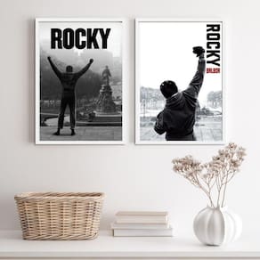 Kit 2 Quadros Rocky Balboa PB 45x34cm Moldura Madeira