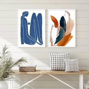Quadros Arte Moderna Azul Terracota 33x24cm - Moldura Branca