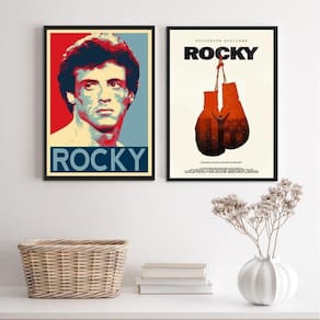Kit 2 Quadros Rocky Balboa 24x18cm Moldura Branca