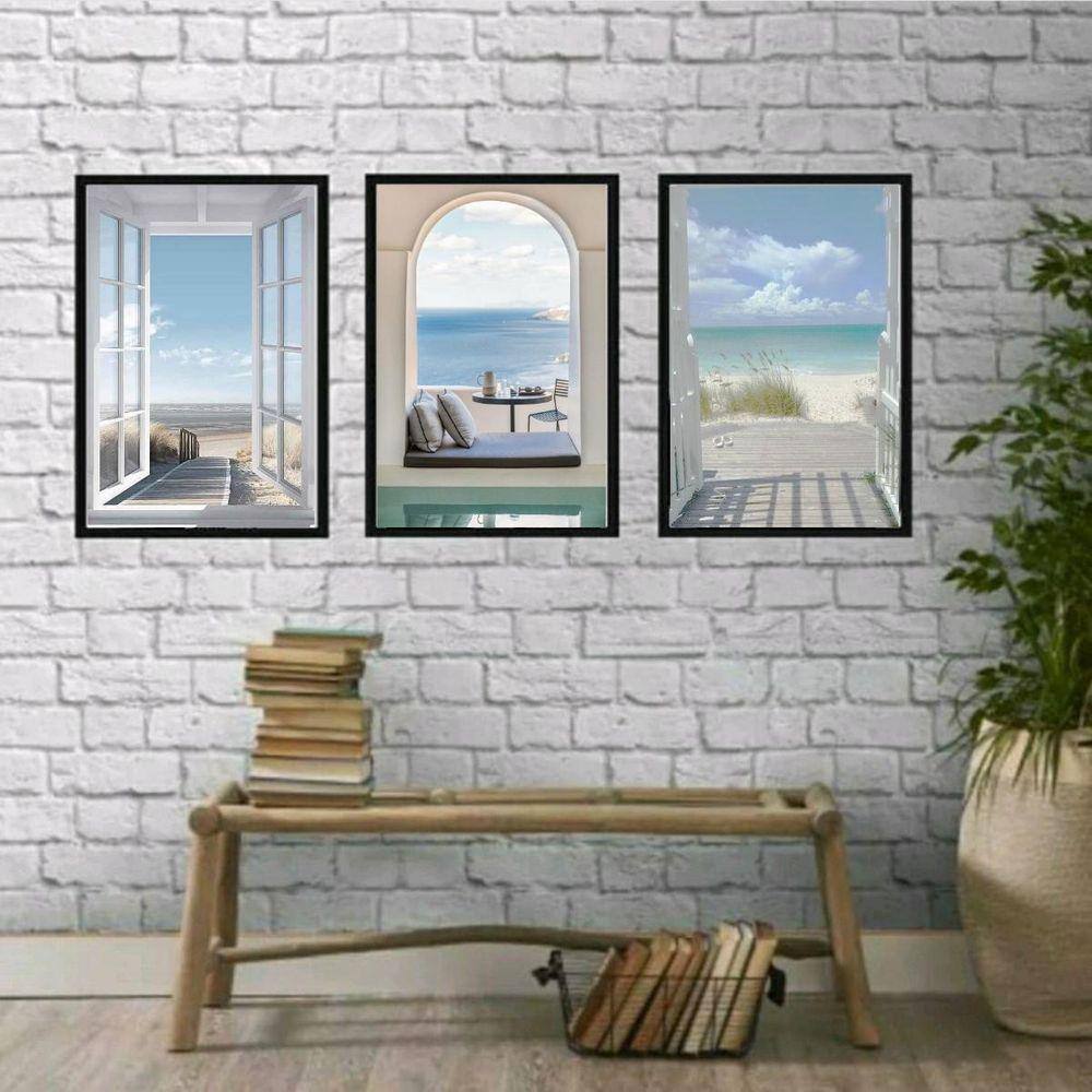 Kit 3 Quadros Decorativos Praia 24x18cm - com Vidro