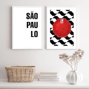 Kit 2 quadros I Love SP 24x18cm - vidro e moldura branca