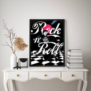 Quadro Elvis Rock`n Roll 24x18cm com Vidro e Moldura Branca
