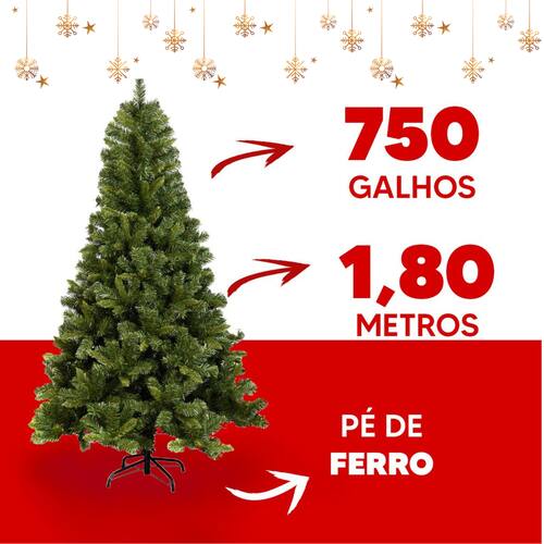 Árvore De Natal Artificial Pinheiro Luxo 1,80 Altura 750 Galhos Decoração  Diferente