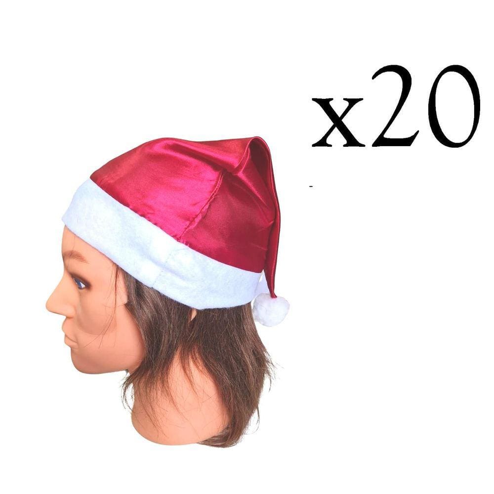 Kit 20 Gorros Papai Noel Touca Em Cetim Natal Fantasia