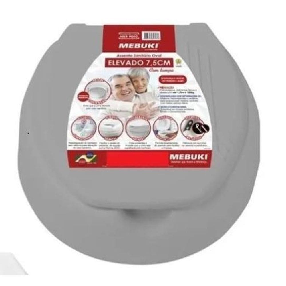 Assento Elevado 7,5 Cm Com Tampa Cinza