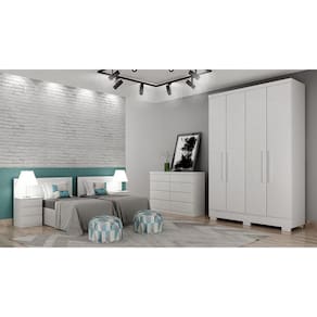 Guarda Roupa Solteiro com Pés 4 Portas 2 Gavetas - Veneza-Branco - Móveis Novo Horizonte