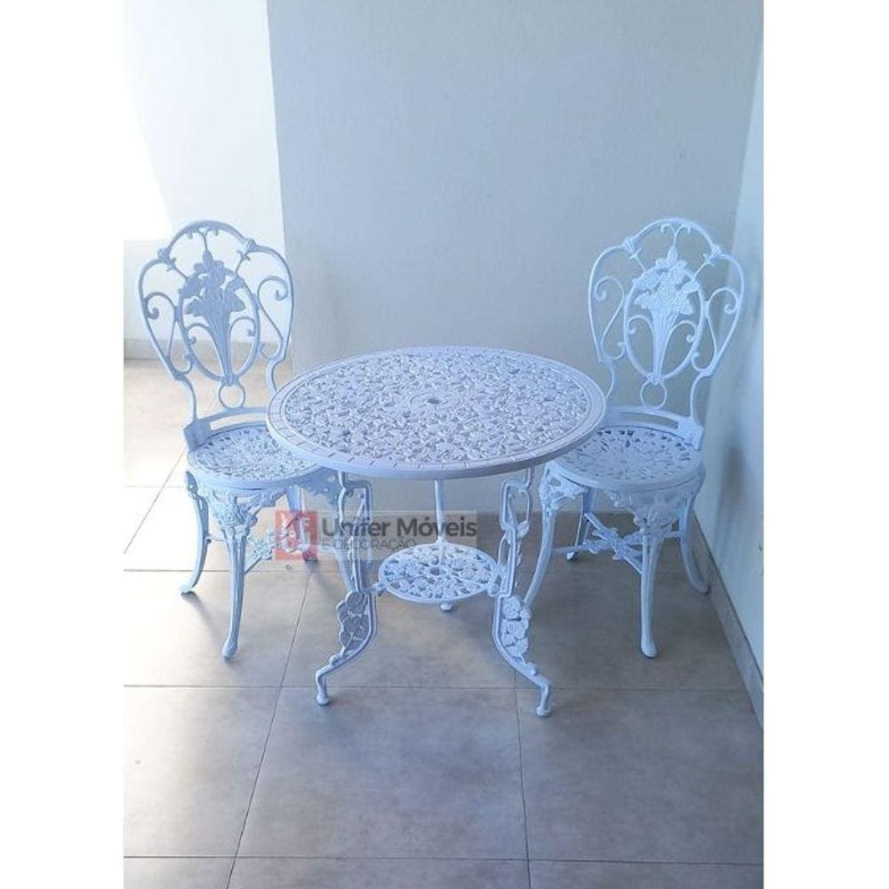 Conjunto de Mesa para Jardim Chinês com Mesa de 3 Pés e 2 Cadeiras em Alumínio Fundido Unifer Móveis