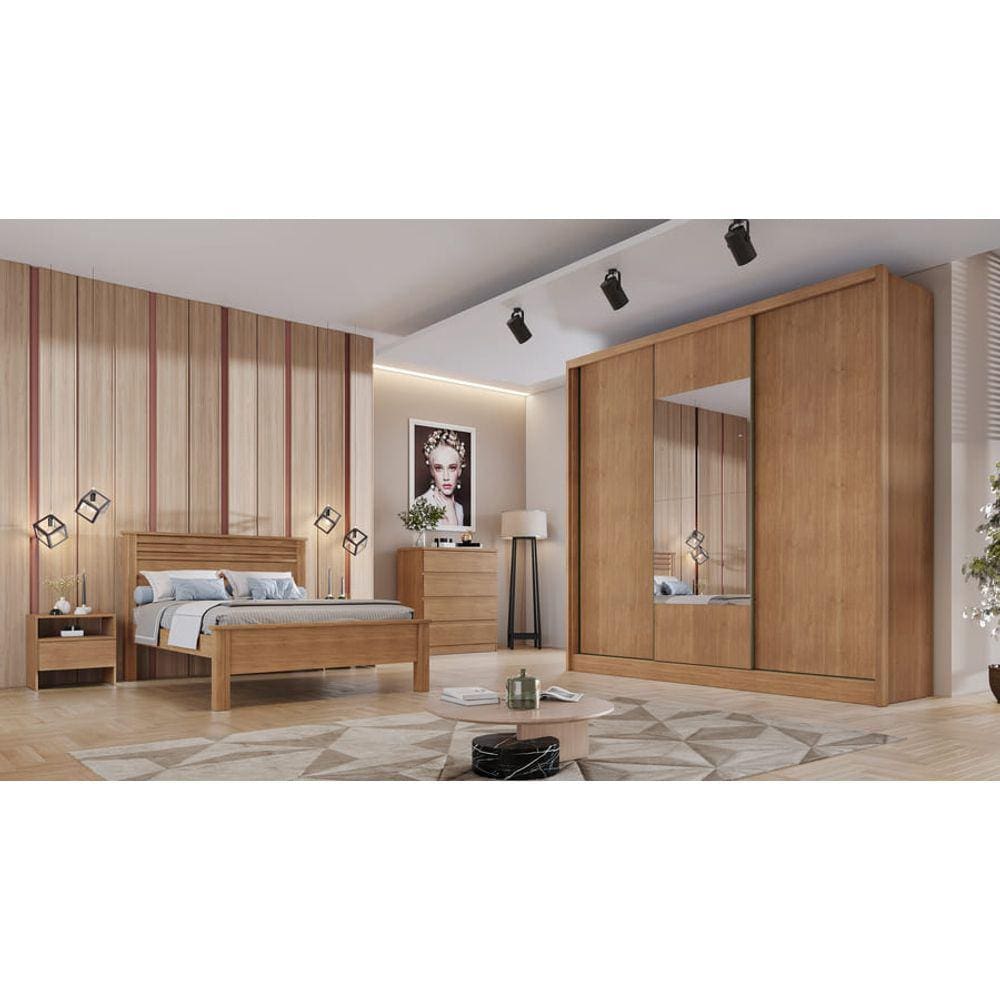 Guarda Roupa Casal com Espelho 3 Portas 8 Gavetas - Medelim-Cumaru - Móveis Novo Horizonte