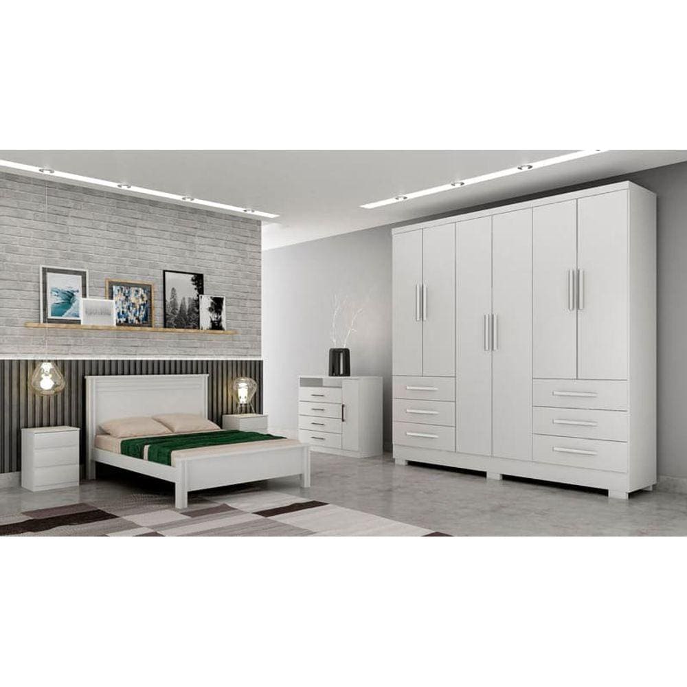 Guarda Roupa Solteiro com Pés 6 Portas 6 Gavetas - Berlim-Branco - Móveis Novo Horizonte