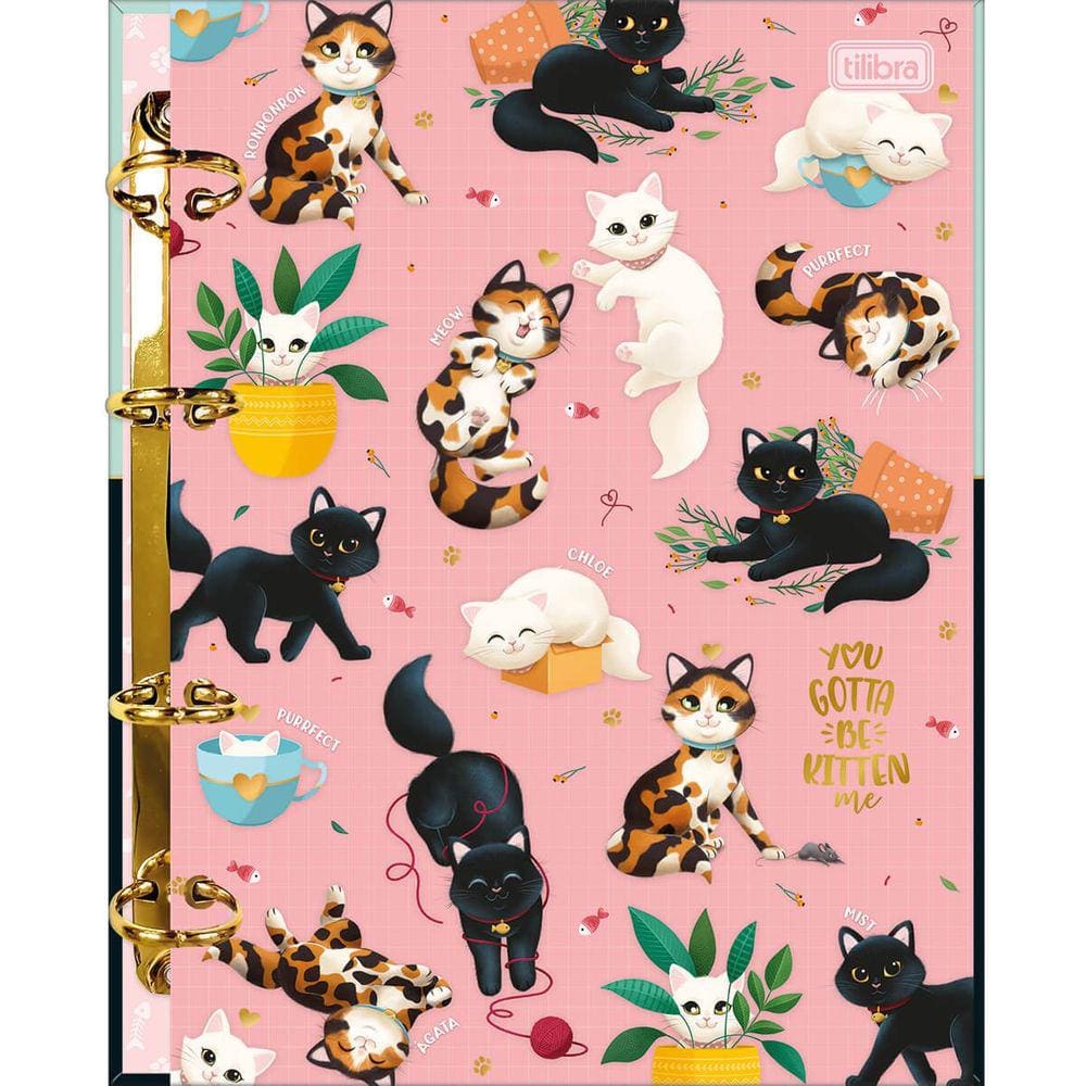 Caderno Argolado Cartonado Colegial Purrfect Cats 160 Folhas Tilibra Ref 50239