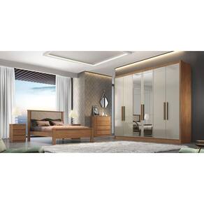 Guarda Roupa Casal com Espelho 6 Portas 8 Gavetas - Linea-Cumaru/Fendi - Móveis Novo Horizonte