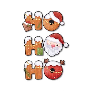 Kit Placas Decorativas 10x10cm - Natal - HO HO HO - 3 Peças