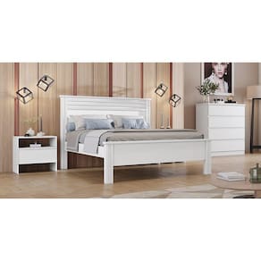 Cama Casal com Painel Ripado - Rivera-Branco - Móveis Novo Horizonte