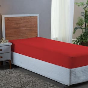 Lençol de Solteiro Avulso Com Elástico Premium Micro Percal 400 Fios Liso Vermelho