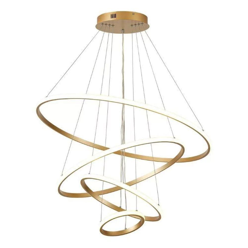 Pendente 4 Anéis Dourado Inverse 80cm Led 86W 4000K Bivolt Cabo de 3 metros