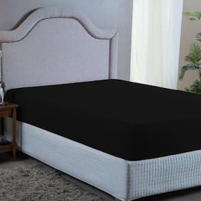 Lençol de Casal Avulso Com Elástico Premium Micro Percal 400 Fios Liso Preto