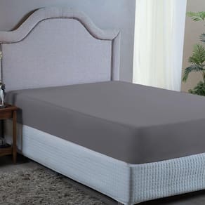 Lençol de Casal Avulso Com Elástico Premium Micro Percal 400 Fios Liso Cinza