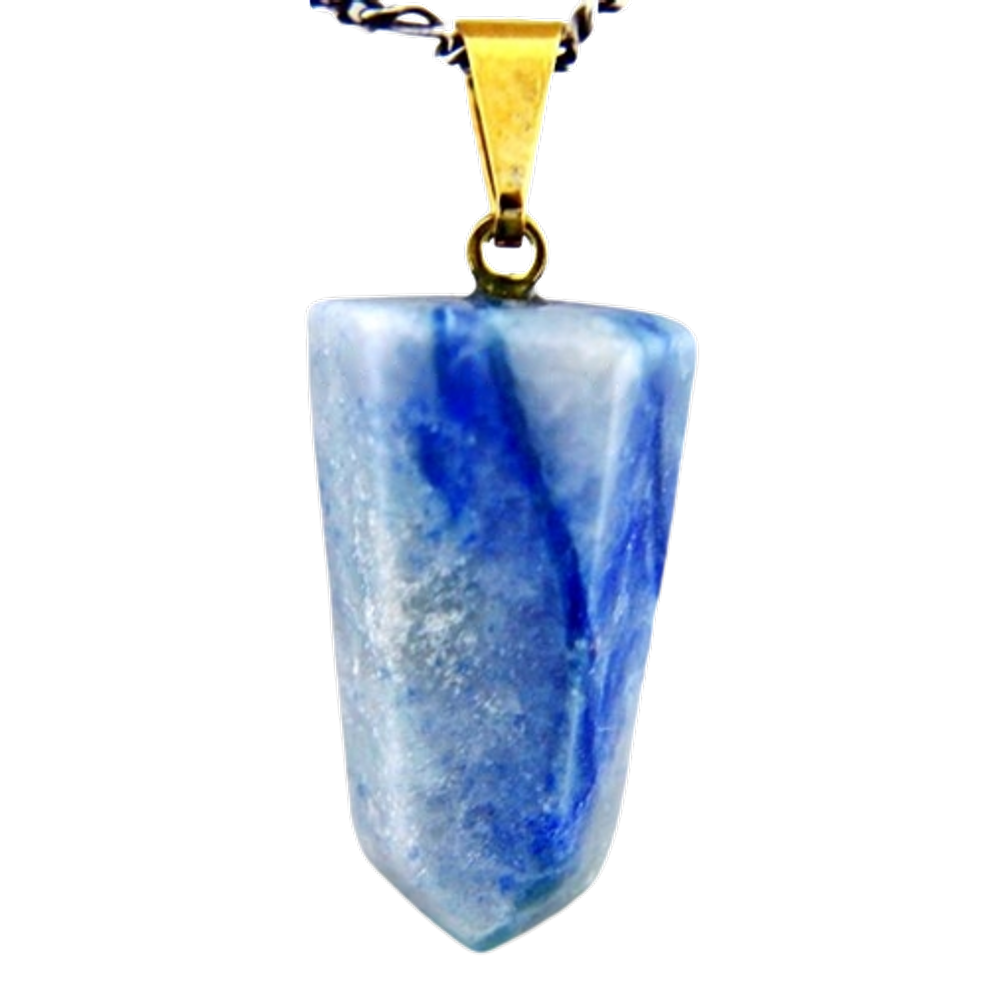 Colar Pontinha Pedra Quartzo Azul Presilha e Pino Dourado
