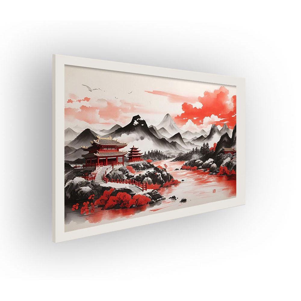 Quadro Decorativo MDF 20x28 c/ Moldura Paisagem Vermelha