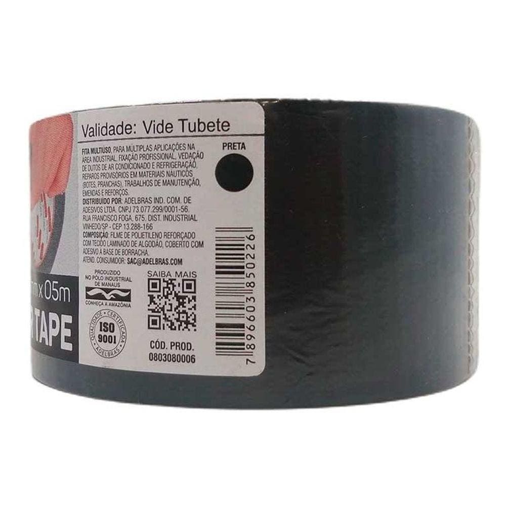 Fita Silver Tape Preta Profissional Alta Fixação 48mm x 5m Adesiva Larga Multiuso