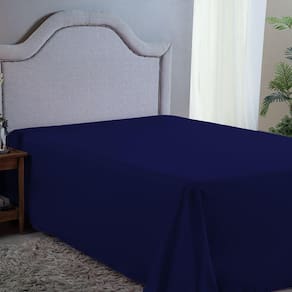 Lençol de Casal Avulso Sem Elástico Premium Micro Percal 400 Fios Liso Azul Marinho