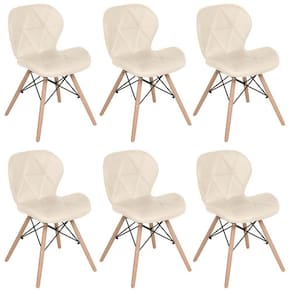 Kit 6 cadeiras estofadas Charles Eames Eiffel Slim Wood confort