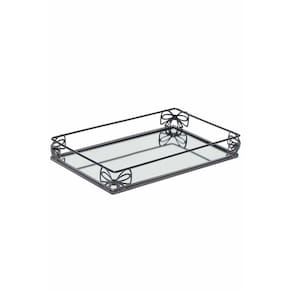 Bandeja Metal Com Espelho Decorativa Lavabo Banheiro 27x16cm