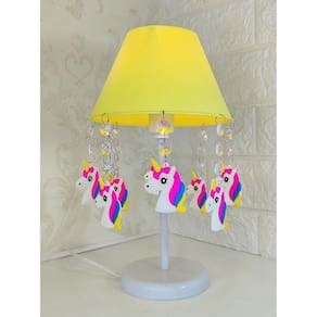 Abajur Unicórnio Amarelo - Acrílico - Pingentes - 30cm