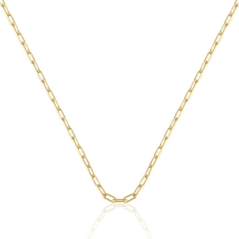 Corrente feminina com elos retangulares lisos folheada a ouro-Zarpellon