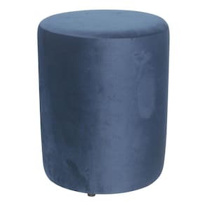 Pufe Decorativo Redondo Azul Marinho 44cm - Suede